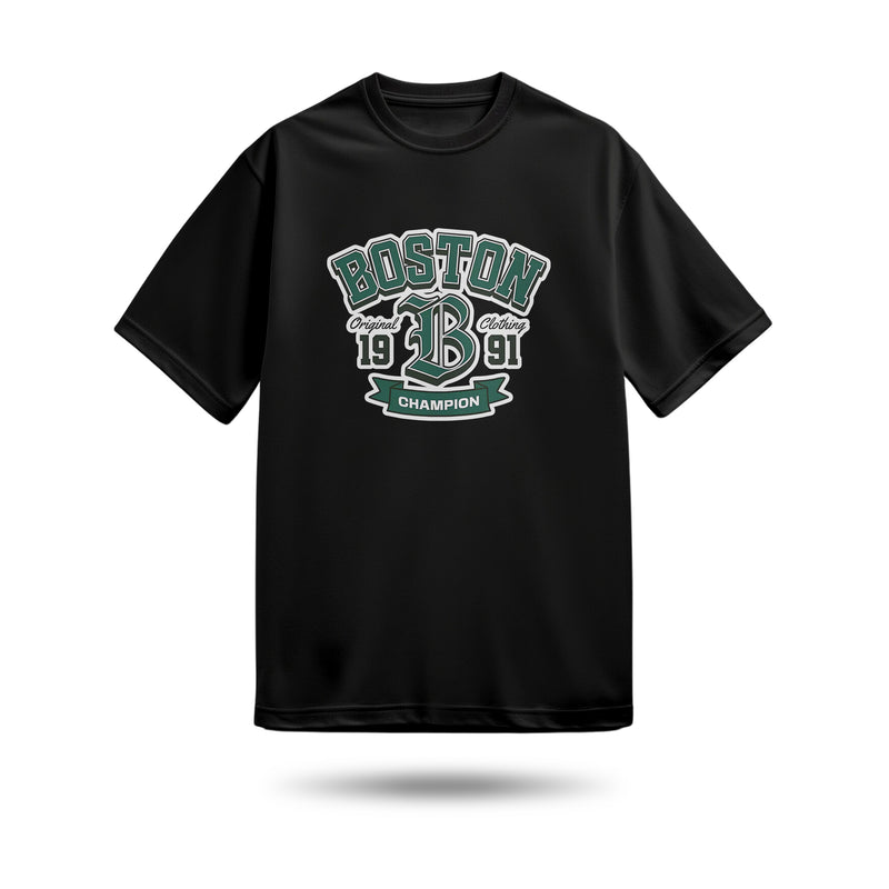 Boston Baskılı Oversize Premium Tişört