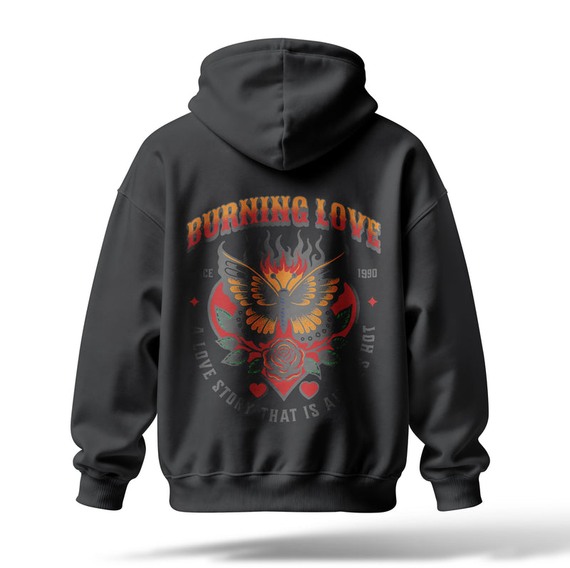 Burning Love Baskılı Oversize Premium Hoodie
