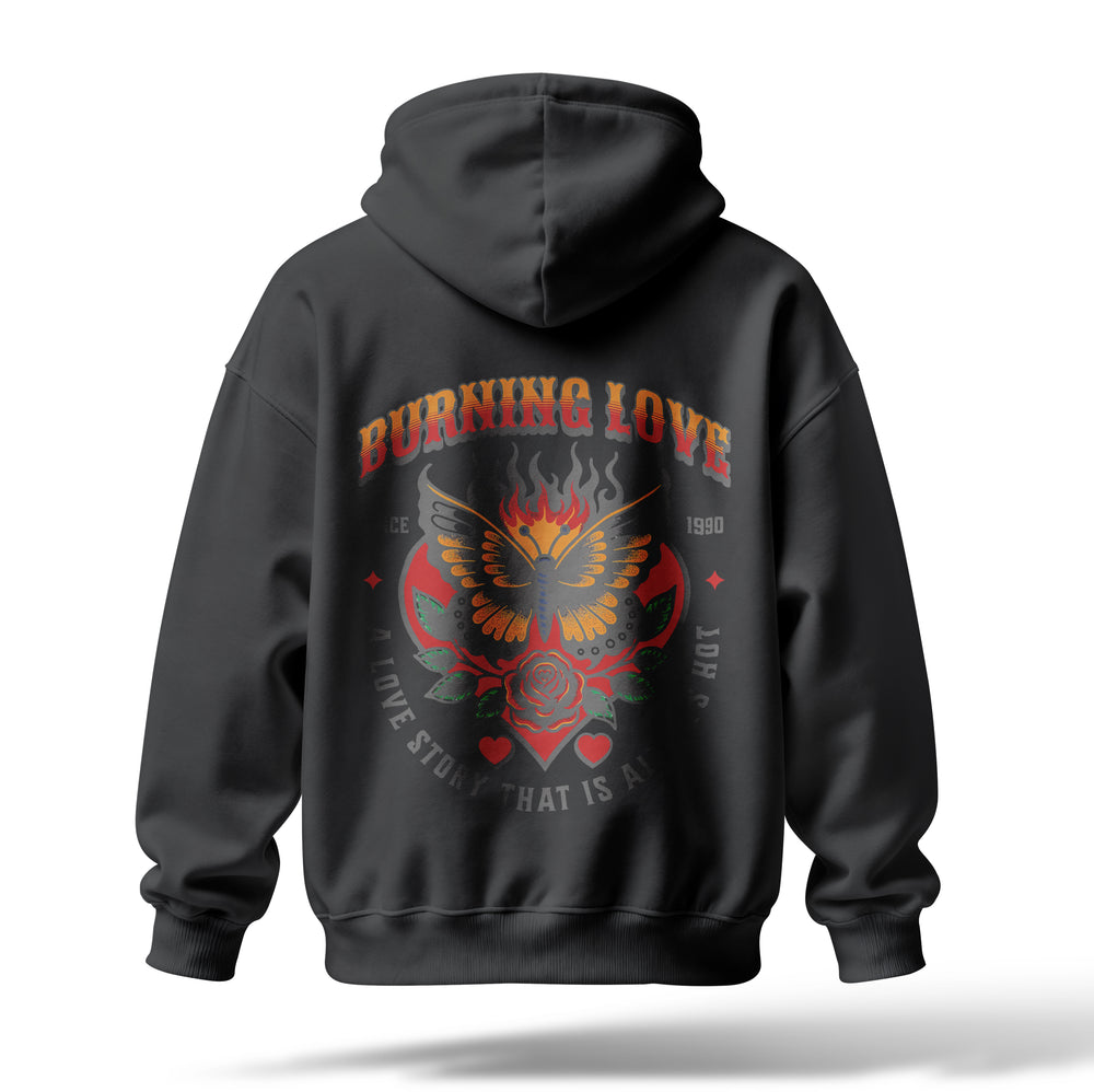 Burning Love Baskılı Oversize Premium Hoodie