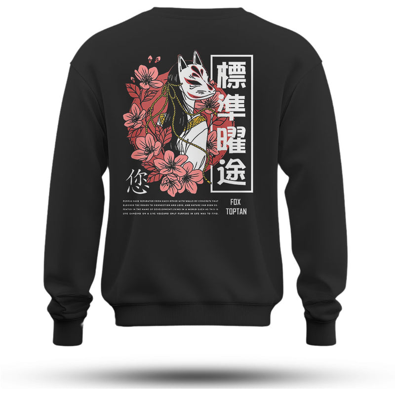 Çiçek Tilki Baskılı Oversize Premium Sweatshirt