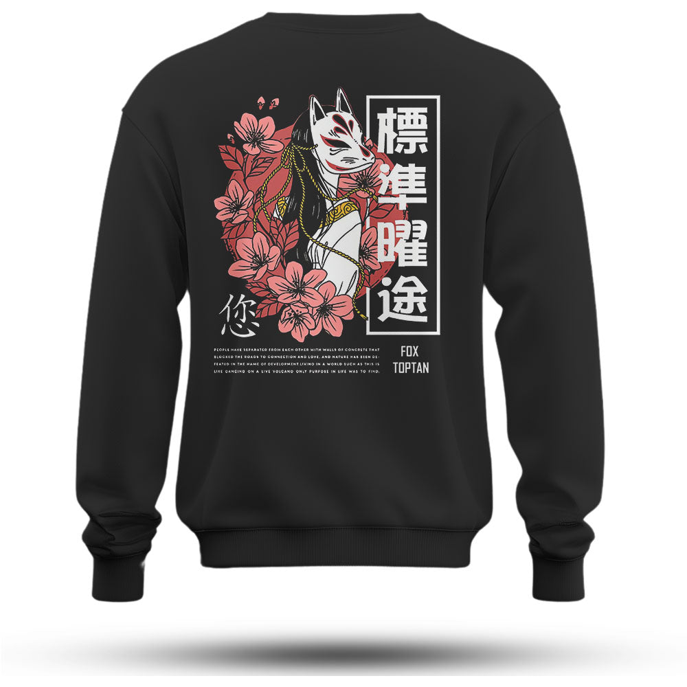 Çiçek Tilki Baskılı Oversize Premium Sweatshirt