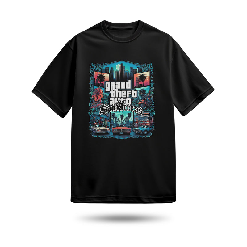 Grand Theft Baskılı Oversize Premium Tişört