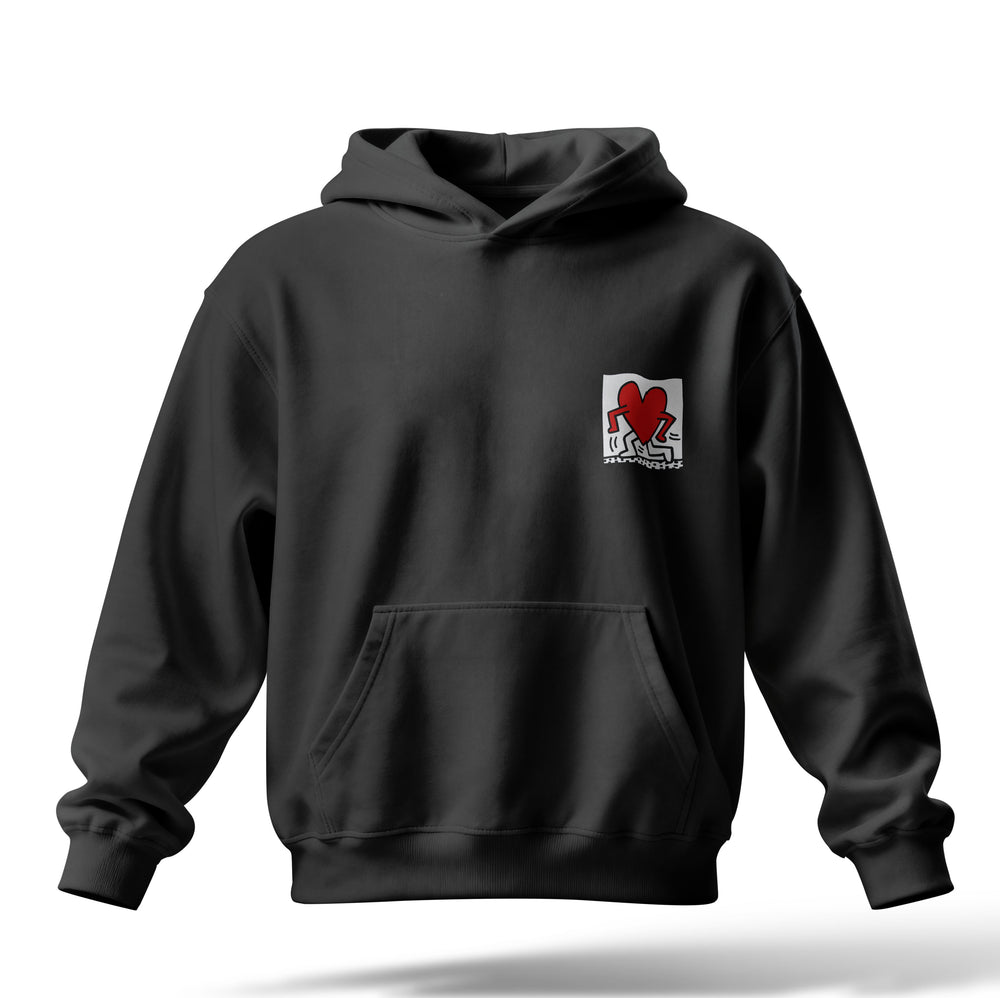 Kalp Baskılı Oversize Premium Hoodie