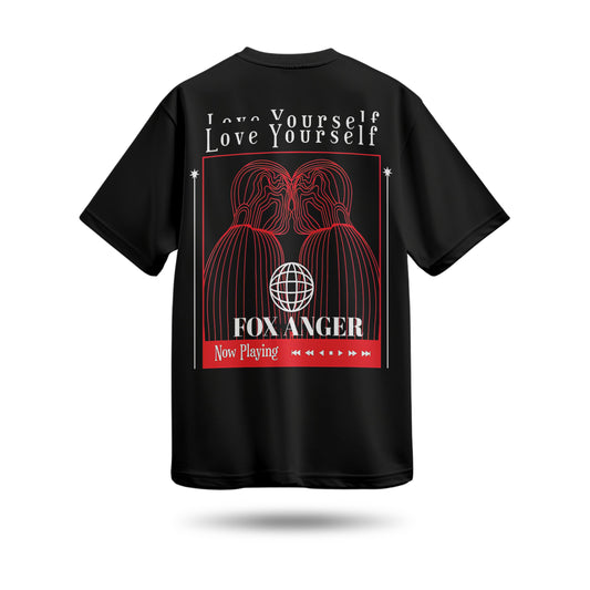 Love Yourself Fox Anger Baskılı Oversize Premium Tişört
