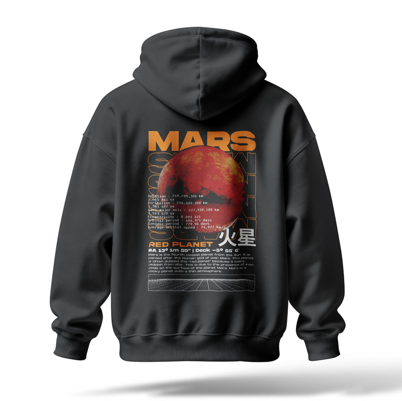 Mars Baskılı Oversize Premium Hoodie