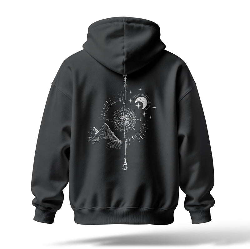 Pusula Baskılı Oversize Premium Hoodie
