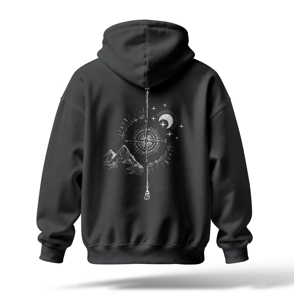 Pusula Baskılı Oversize Premium Hoodie