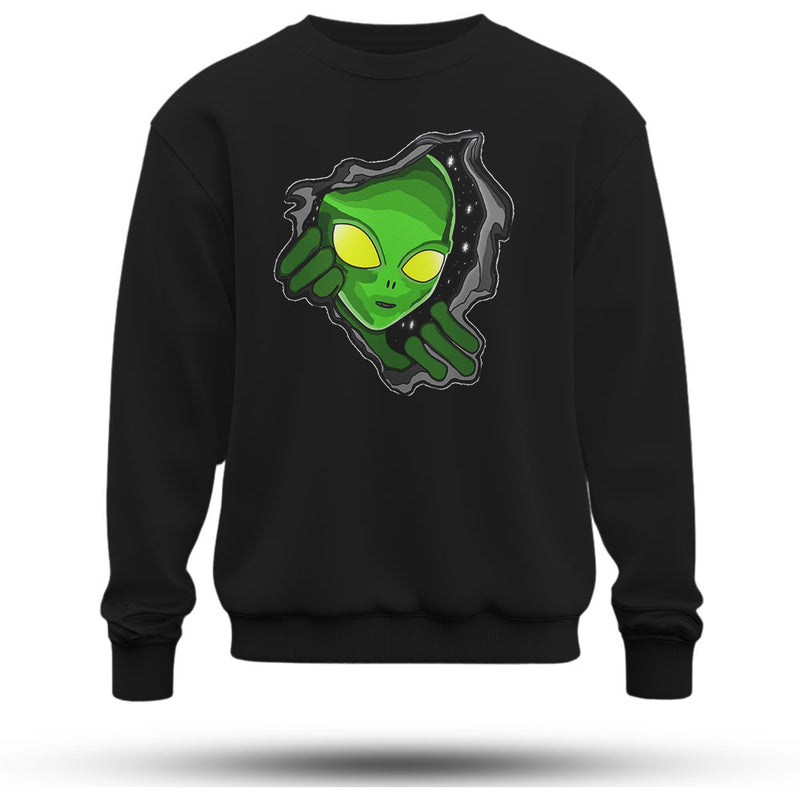 Uzaylı Yırtık Baskılı Oversize Premium Sweatshirt