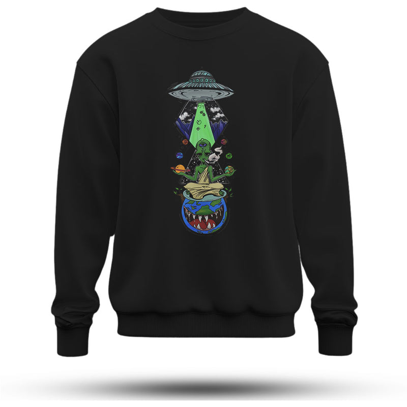 Uzaylısal Baskılı Oversize Premium Sweatshirt