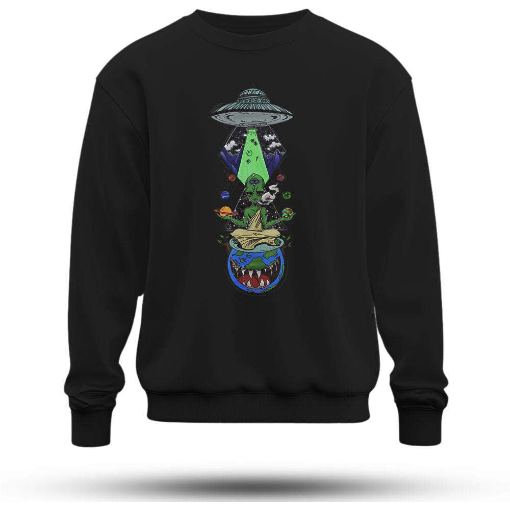 Uzaylısal Baskılı Oversize Premium Sweatshirt