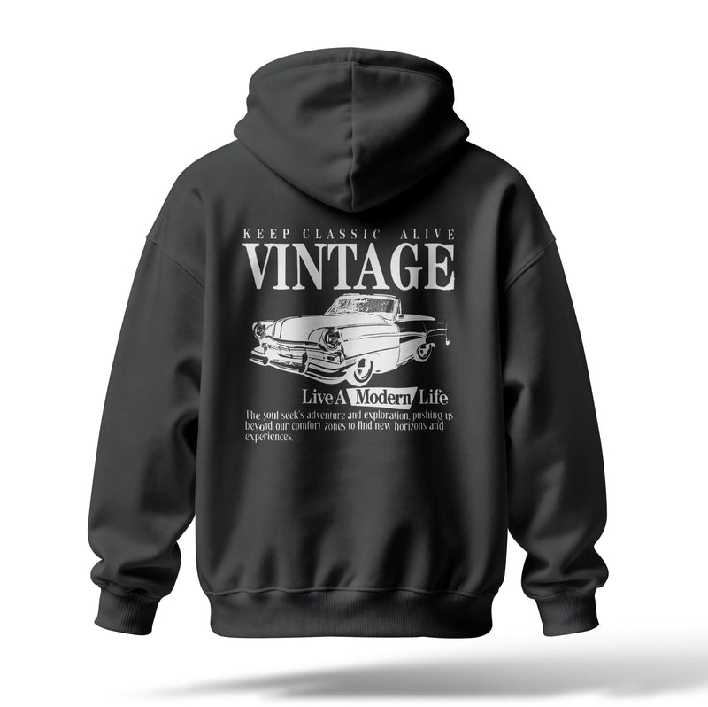 Vintage Baskılı Oversize Premium Hoodie
