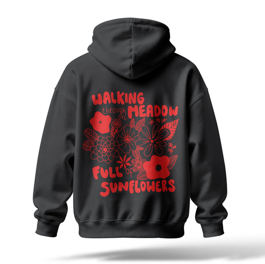 Walking Meadow Baskılı Oversize Premium Hoodie
