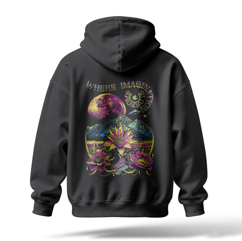 Where Imagination Baskılı Oversize Premium Hoodie