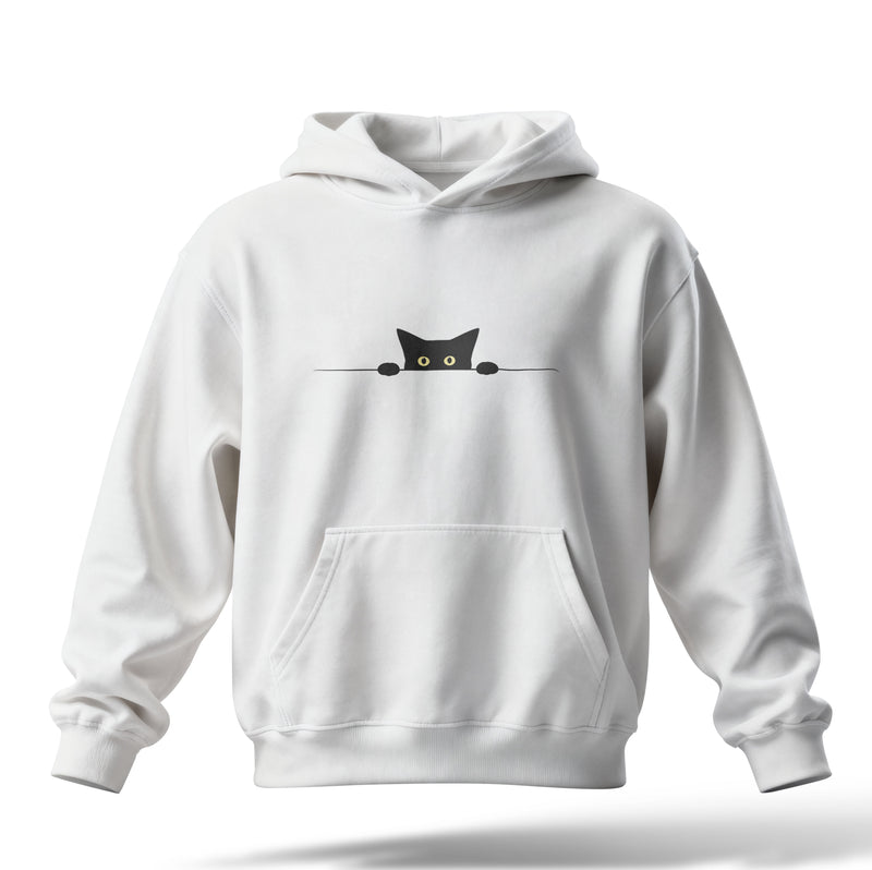 Yarım Kedi Baskılı Oversize Premium Hoodie