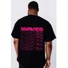 Siyah Waves Baskılı Oversize T-Shirt